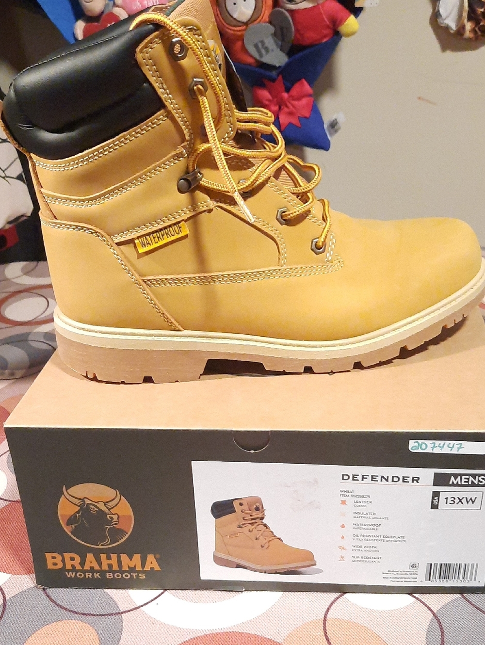 Mens Brahma Wheat Work Boot with Black Collar Size 13 Extra Wide